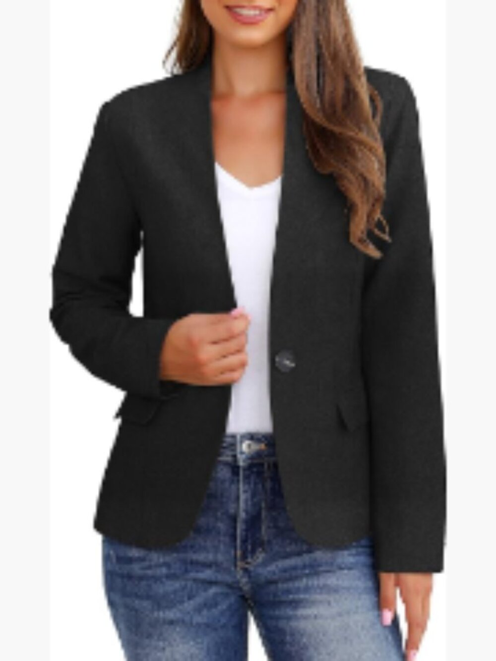 Polyester Business Casual Blazer with Pockets and Back Slit